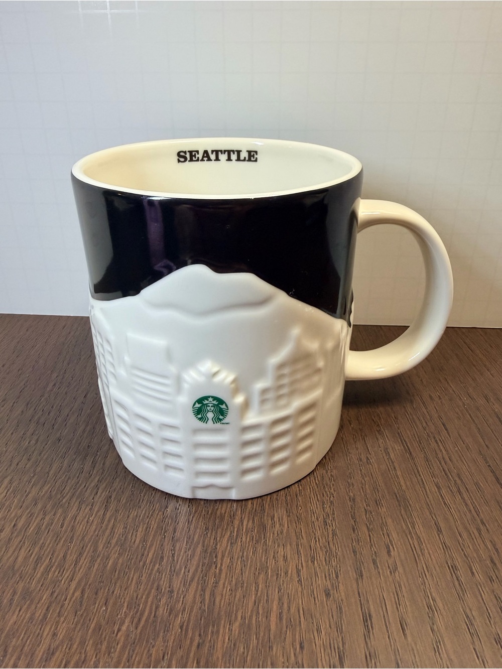 Starbucks Seattle White and Black Embossed Cityscape Ceramic Mug